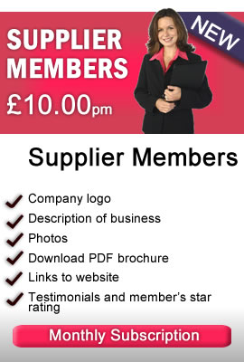 Supplier Members £10 per month, company logo, description of business, photos, pdf brochure, links to website, testimonials and member star rating